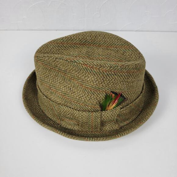 Vintage Richman Bros Fedora Trilby Hat Mens 7-7 1/8 Green Plaid Feathers Box - Picture 16 of 16